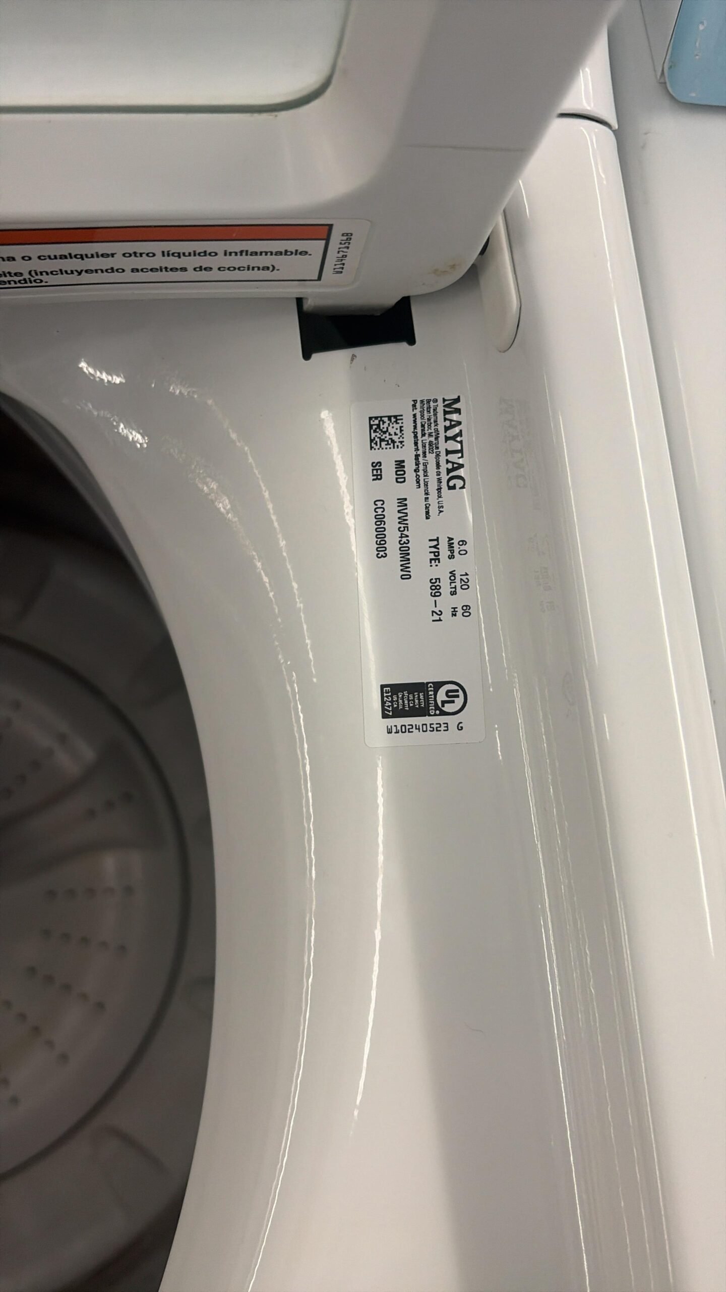 MAYTAG 27 INCH USED TOP LOAD ELECTRIC WASHER - Image 3