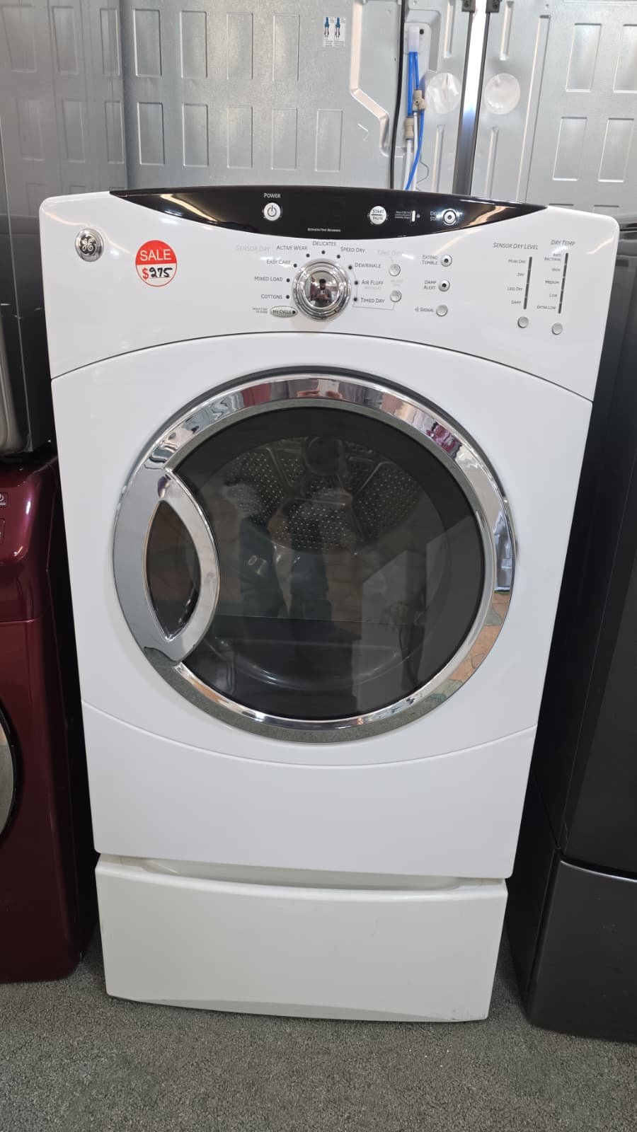 GE 27" USED FRONT LOAD ELECTRIC DRYER WITH PEDESTAL