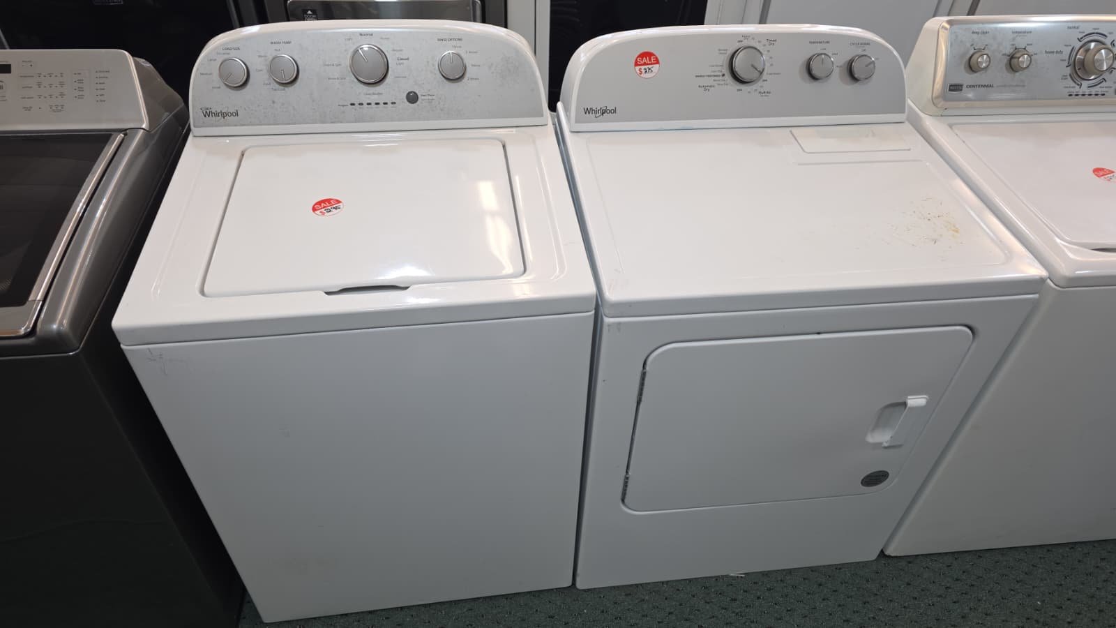 WHIRLPOOL 27" USED TOP LOAD WASHER AND ELECTRIC DRYER SET