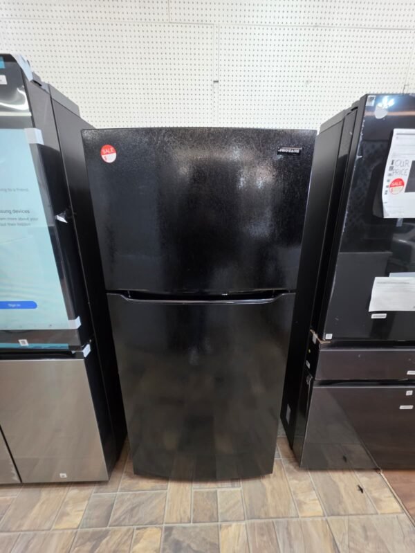 FRIGDAIRE USED TOP FREEZER REFRIGERATOR IN BLACK WITH WARRANTY