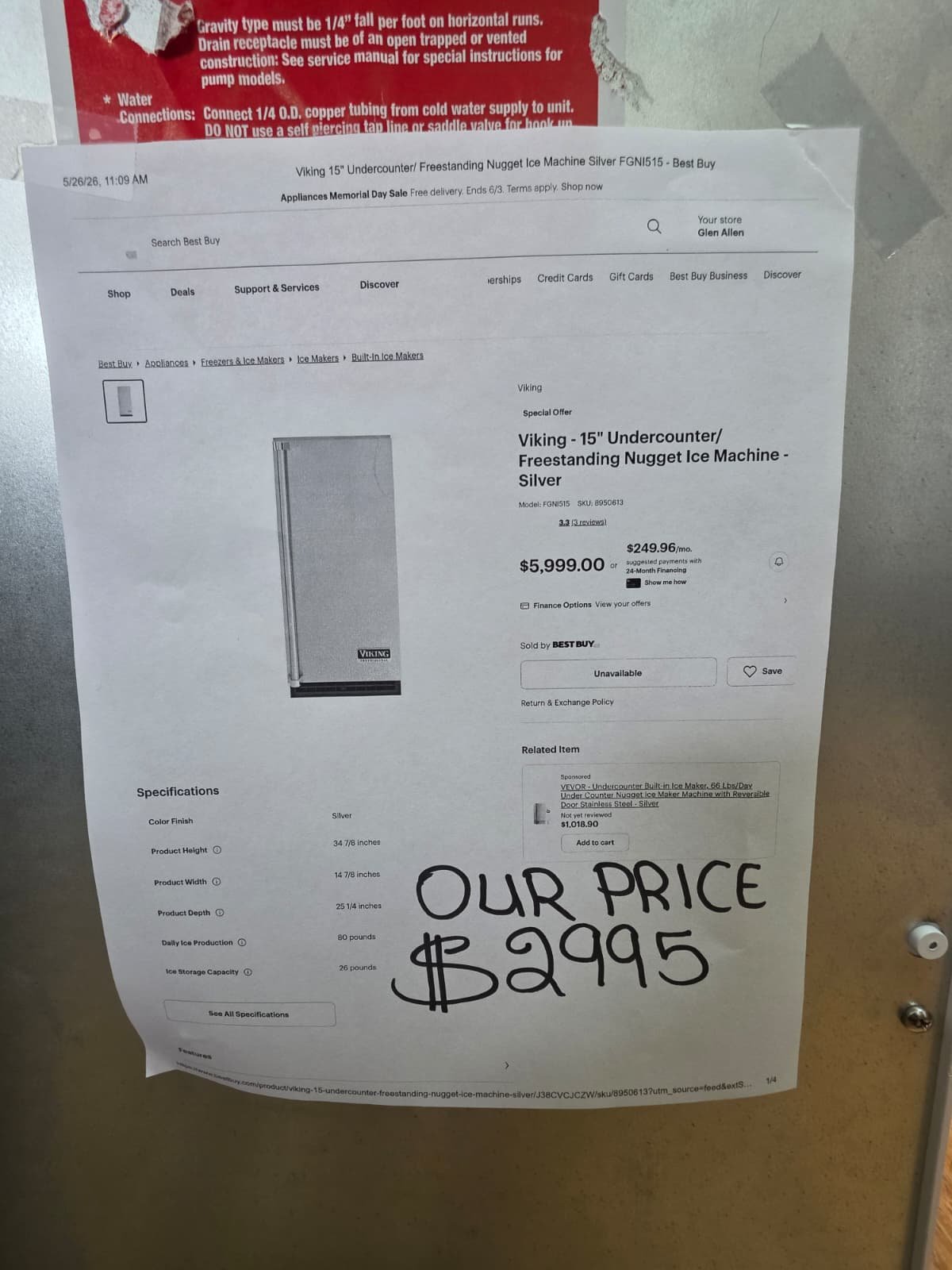 Viking FGNI515 15" Built-In Nugget Ice Machine – Panel Ready - Image 3
