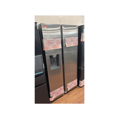 New Samsung RS27T5201SR 27.4 cu. ft. Smart Side-by-Side refrigerator in fingerprint-resistant stainless steel.